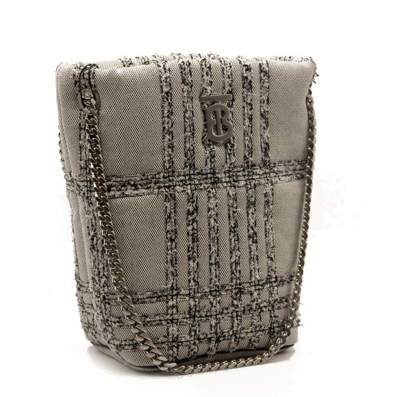 Burberry Small Lola Needle Punch Check Canvas Bucket Bag Black/White - Picture 6 of 12